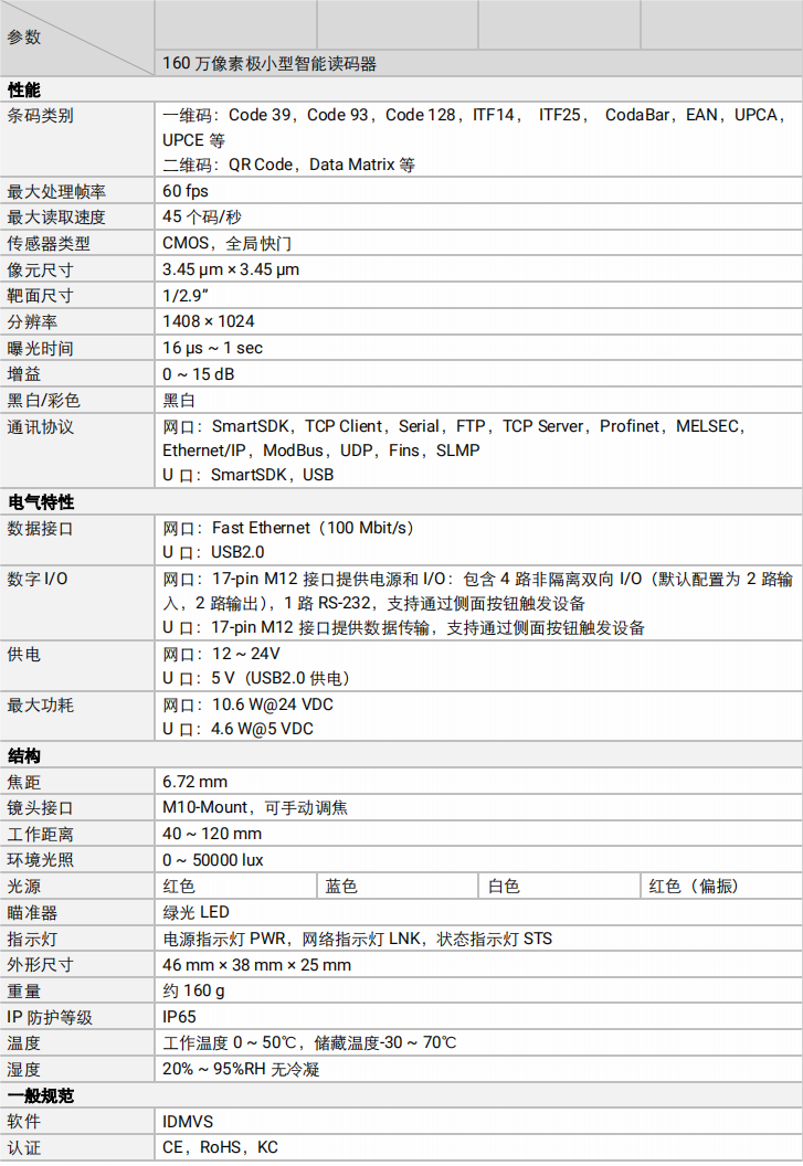 海康MV-RD716-2智能讀碼器參數(shù)圖